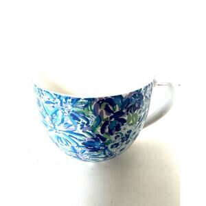 Lilly Pulitzer White & Blue Floral Hidden Lion Design White Handle Coffee Cup